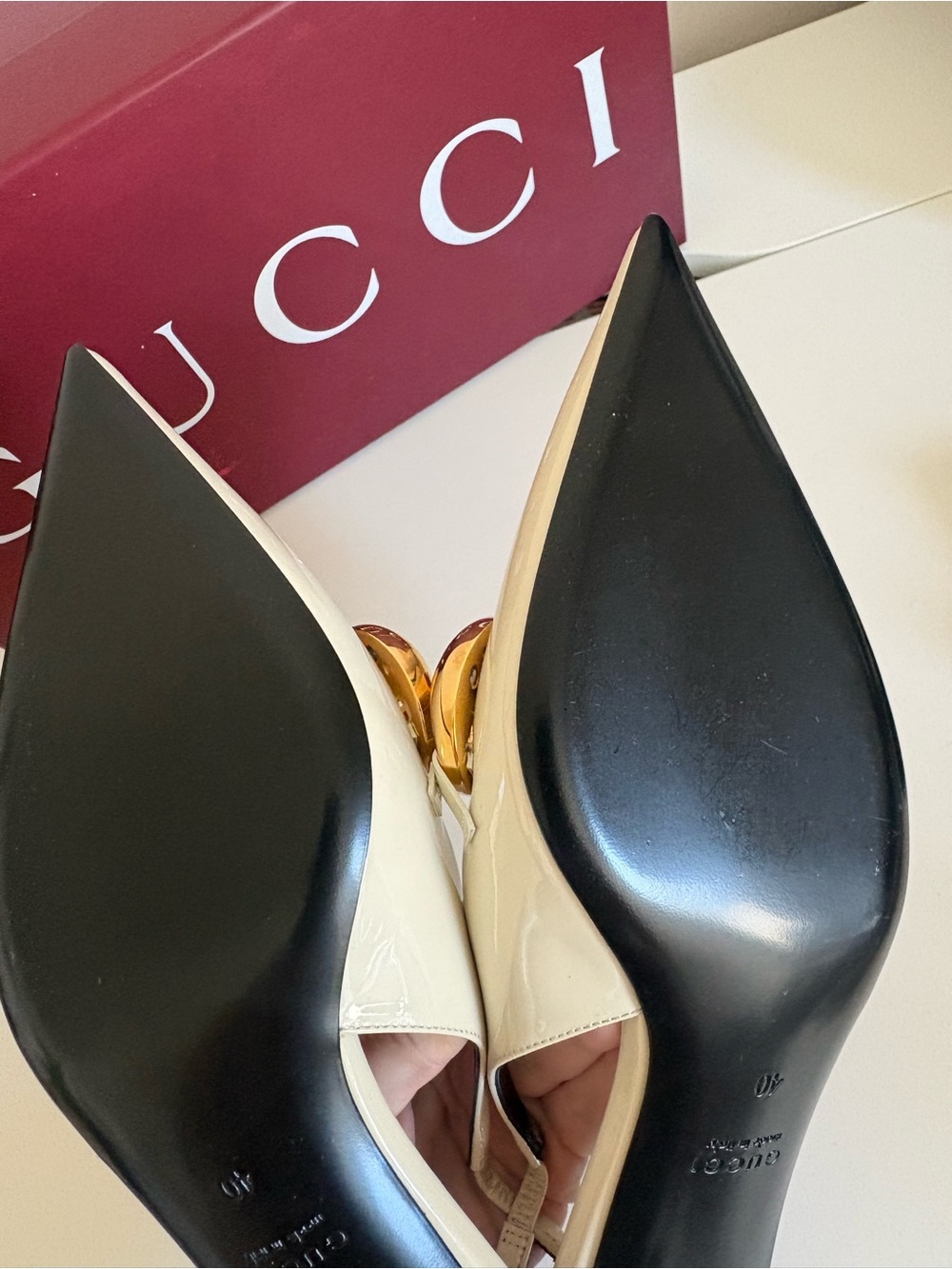 GUCCI Marina Slingback Pumps Ivory Patent Leather NEW Size 40 / US 10 - Picture 10 of 13